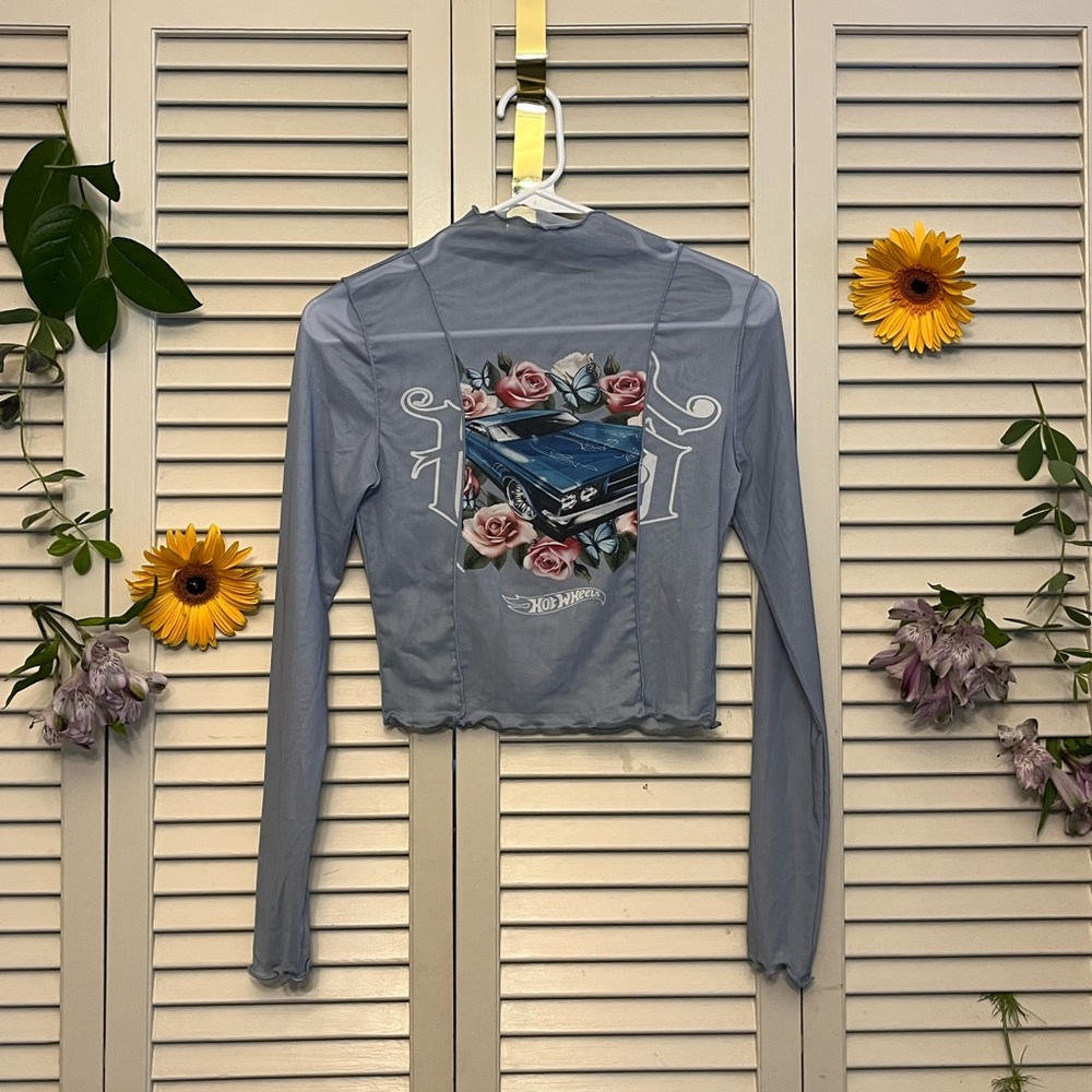 Forever 21 x Hot Wheels collab see-through, mesh, long sleeve turtle neck